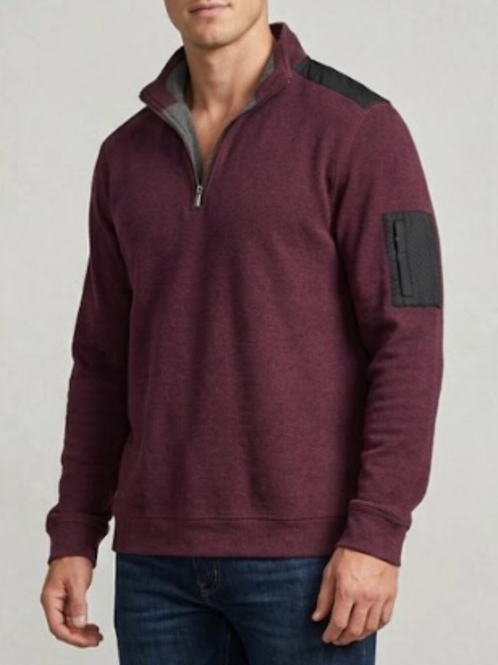 Bugatchi Men’s | Burgundy Fleece 1/4 Zip Pullover Sweatshirt | Size XL